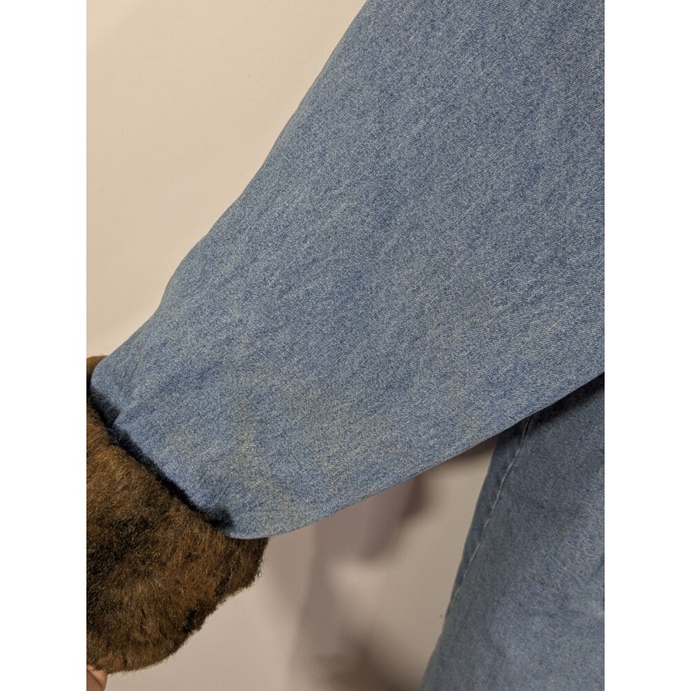 Vintage Y2K Penny Lane Faux Fur Trim Denim Long Coat Large Grunge Mob Wife Sz 1X - Picture 6 of 11